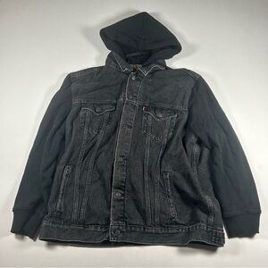 Levis Hooded Denim Trucker Jacket Hybrid Men's (Fits: Large) Black Hoodie